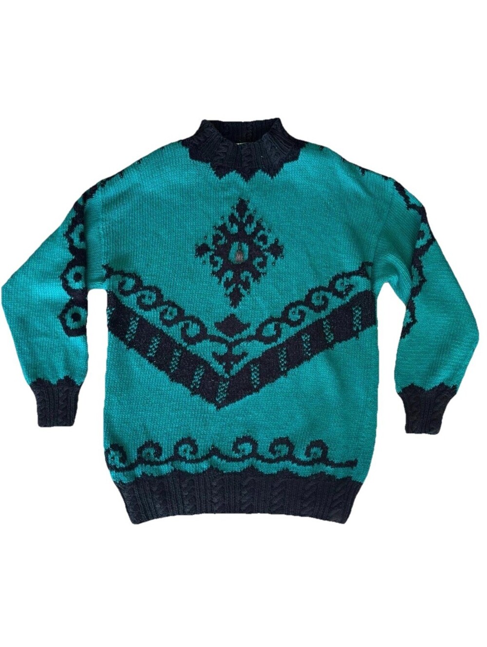 Womens Vintage 80s Sweater High Neck Geometric Eclectic Modern Size Large